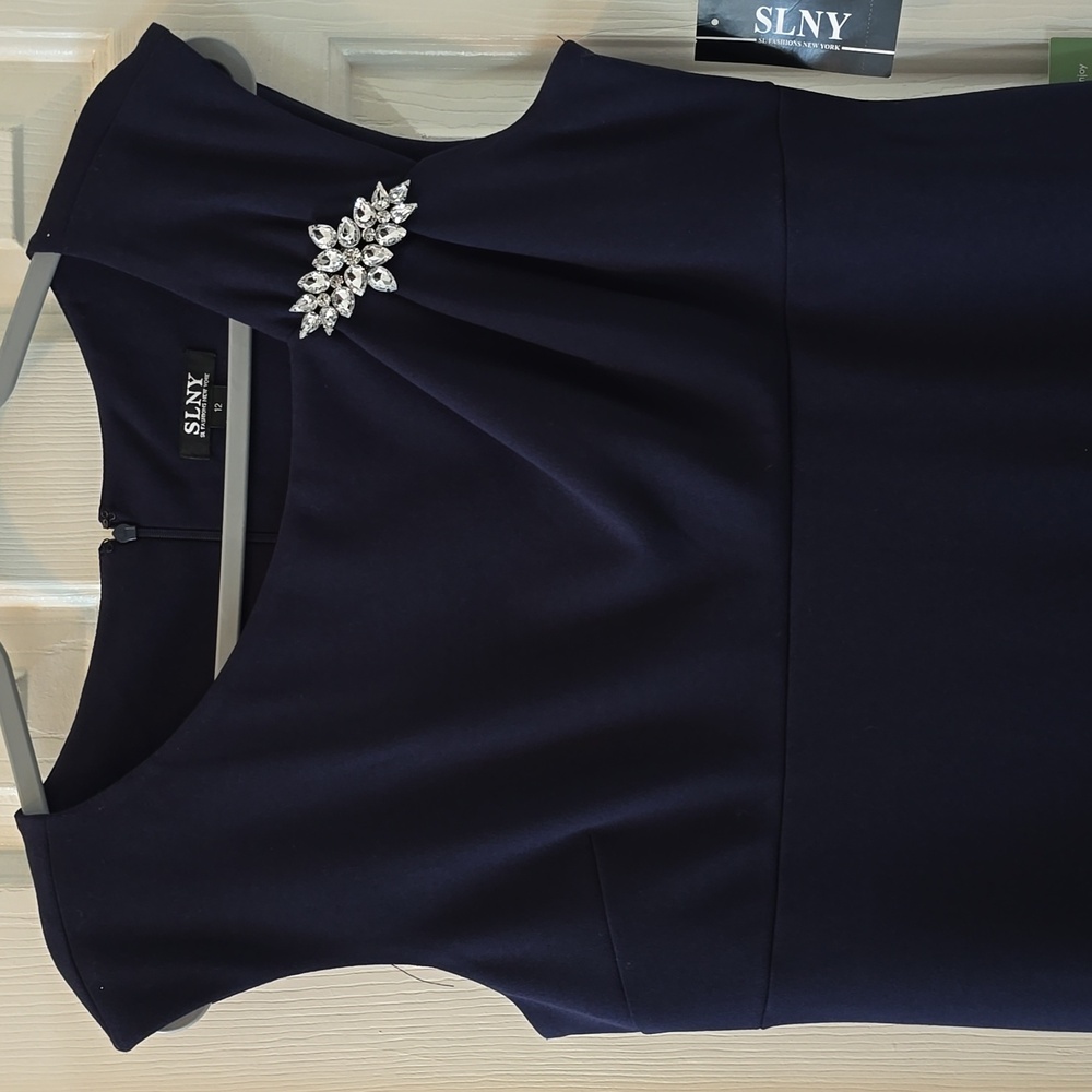 SL FASHIONS NEW YORK BRAND WOMEN'S BLUE SLEEVELESS DRESS SIZE 12